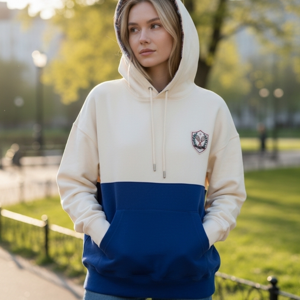 CLASSIC Ralph Lauren blue & white cotton logo hoodie sweatshirt patch logo sz M